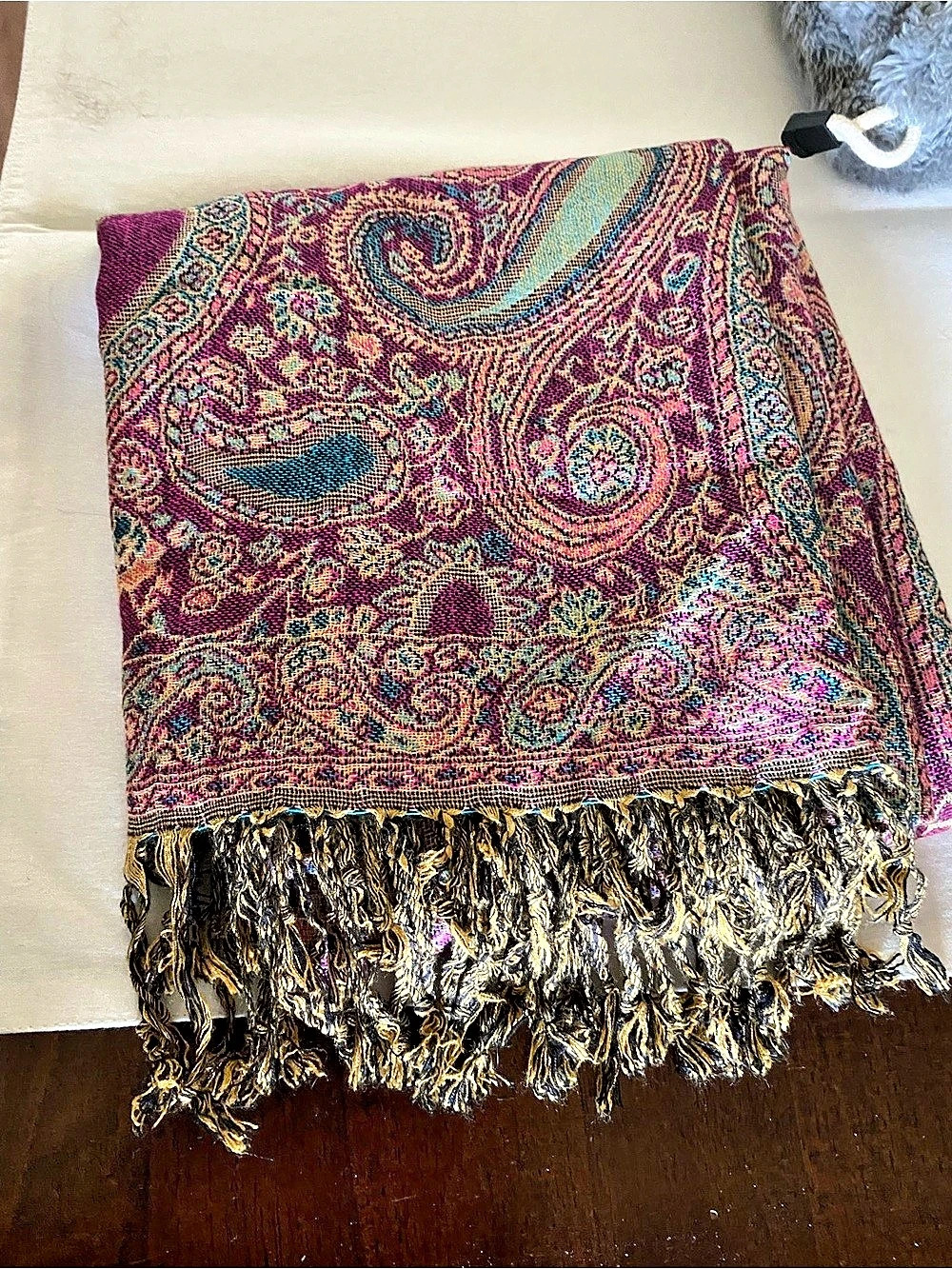 Pashmina Paisley Wrap in Purple and Gold, New without tags
